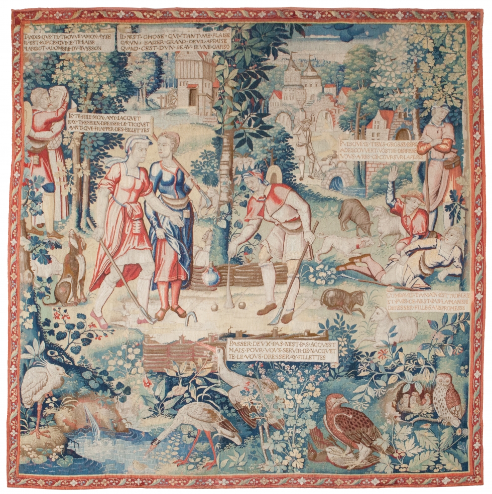 Tapestry depicting the Ball Game from the story of Gombaut and Macée, Flemish, Bruges, c